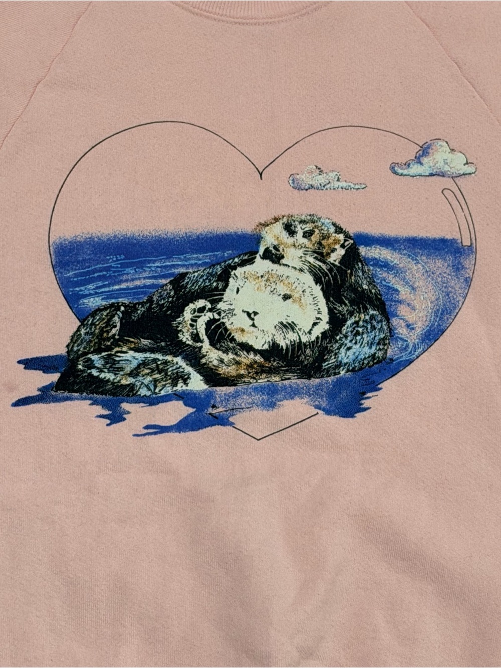 Vintage 80s Otter Heart Powder Pink Sweatshirt Size XS